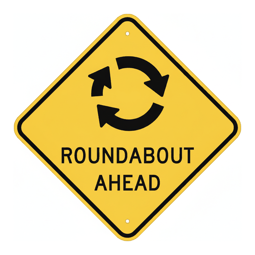 Roundabout Ahead road sign (MUTCD-W2-6)